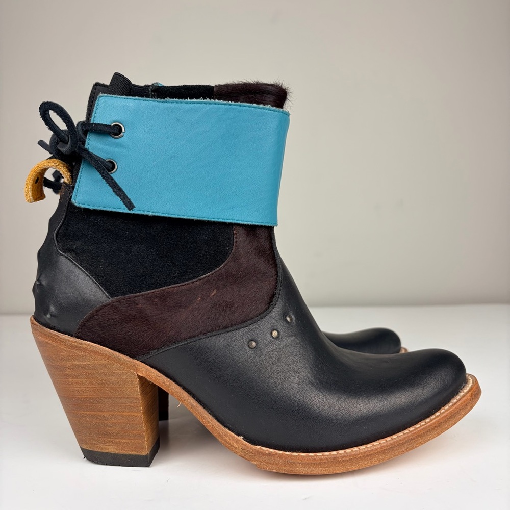 PS Kaufman Alley Fold Over Boots Turquoise Cuff‎ Leather Cowhide 9B